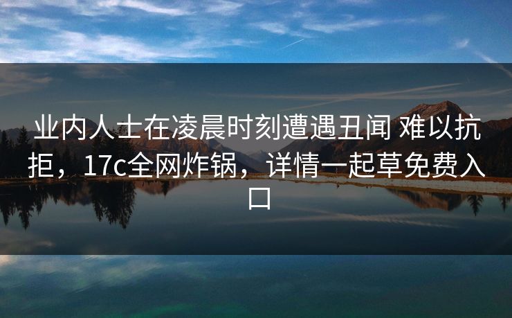 业内人士在凌晨时刻遭遇丑闻 难以抗拒，17c全网炸锅，详情一起草免费入口